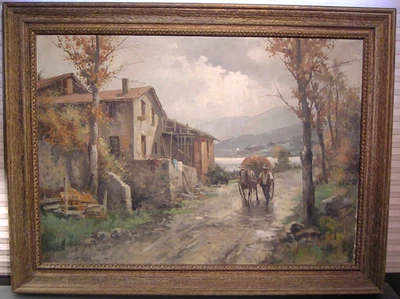 Ercole Magrotti Original Signed Oil Painting Italian Landscape Figure with Horse - Image 1 of 4