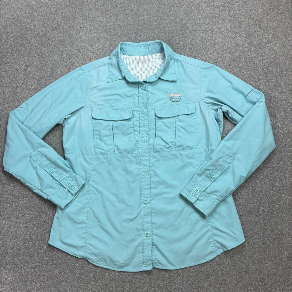 Columbia Shirt Womens Small Blue Button Up Hiking Hawaiian Beach Trail Lady - Image 1 of 4