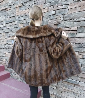 FABIANI ROMA GENUINE REAL MAHOGANY MINK FUR COAT FULL LET OUT PELTS WOMEN'S SZ L - Image 1 of 4