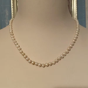 Collar de perlas de agua dulce vintage JC Lind 14KGE anudado a mano broche de oro brillo - Imagen 1 de 7