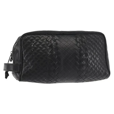 BOTTEGA VENETA INTRECCIATO Clutch Bag Leather Black Auth 144213 - Image 1 of 4