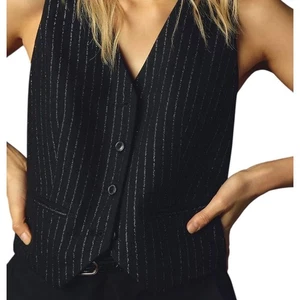 Maeve | Anthropologie Sparkle Pinstripe Suit Vest Size M Preppy Layering Piece - Picture 1 of 8