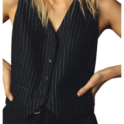 Maeve | Anthropologie Sparkle Pinstripe Suit Vest Size M Preppy Layering Piece - Image 1 of 4
