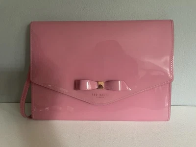TED BAKER LONDON Pink Patent Style Envelope Clutch Wristlet W/Bow 10” x 7.5” - Image 1 of 4