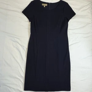 Talbots Woman Size 8 Short Sleeve Lined Navy Blue Shift Dress Knee Round Neck - Picture 1 of 10