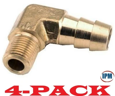 4-PACK! 1/4" Hose Barb x 1/4" Male NPT Brass 90° Elbow 4HB-4MNPT-90 (IPM) NEW! - Image 1 of 4