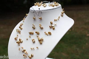 S21 Agua Dulce Perlas Set joyas collar pendientes pulsera collar goldenrot2 - Imagen 1 de 1