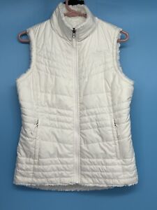 Excellent The North Face White Quilted Reversible Fleece Vest Size: S