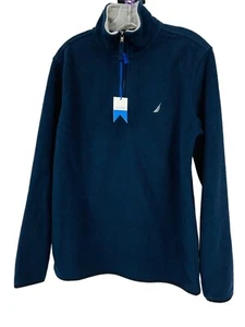 NEW Nautica 1/4 Zip Fleece Sweatshirt Navy Blue Pullover Embroidered Mens S - Picture 1 of 7