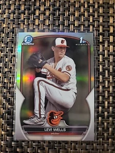 2023 1st Bowman Draft Chrome Refractor Levi Wells #BDC-92 - Baltimore Orioles - Picture 1 of 4