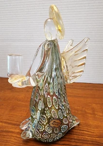 Murano Millefiori Art Glass Gold Dust Angel Candle holder Italy 8"tall MINT! - Picture 1 of 11