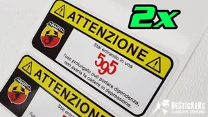 2 adesivi ATTENZIONE 500 abarth 595 500 serie limitata warning divertente - Bild 1 von 1
