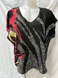 Suzanne Grae Size 18 Flowing Top Red Black Yellow White Plus Short Sleeve - Picture 1 of 9