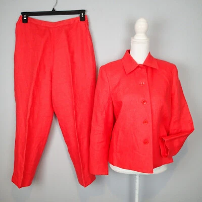  Traje de lino irlandés para damas Talbots chaqueta pantalones blazer talla 6p/10p coral r3 Foto 1 de 4