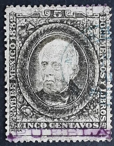 1882 Mexico 5c black Document Revenue stamp Puebla O/P Used - Picture 1 of 2