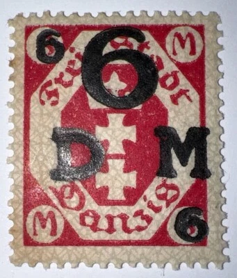 Sellos de viaje: 1922 Alemania Danzig sello Mi: 25b sobreimpresión MOGH, 6 marcos, Foto 1 de 4