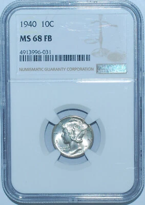 1940 P NGC MS68FB Full Bands Mercury Dime - Image 1 of 2