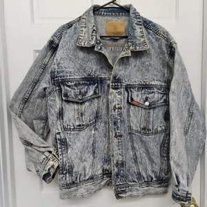 80's Vintage JORDACHE Acid Wash COTTON Button-Front DENIM Jean JACKET Large Mens - Picture 1 of 12
