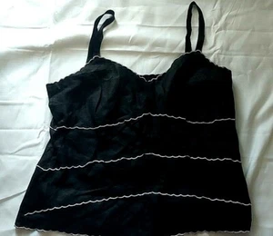 NWT Ann Taylor LOFT 14P Black and White Linen Scalloped Tank - Picture 1 of 2