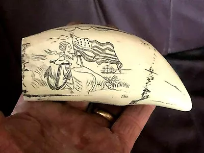 Scrimshaw Sperm Whale Tooth Resin REPRODUCTION THE BARQUE  VICTORIA  • 26.91$