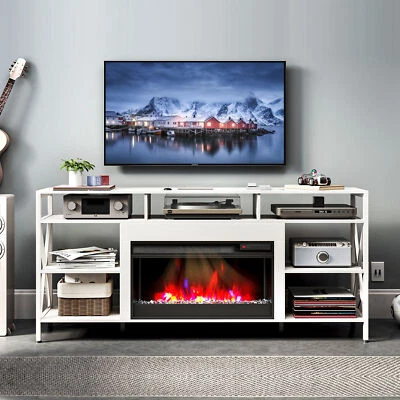 TC-HOMENY RGB LED TV Stand with 27" Fireplace for 75" TV Entertainment Center - Image 1 of 4