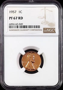 1957 Proof Lincoln Cent certified PF 67 RD by NGC!  sku 43049 - Picture 1 of 4