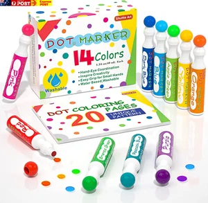 Dot Markers, 14 Colours Bingo Dabbers with 10 Patterns Double Adhesive Paper, Wa - Picture 1 of 7