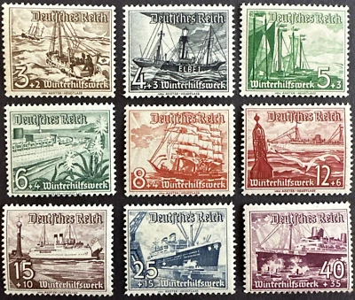 Germany 1937 Mi 651-9 Sc# B107-B115 Set of 9 MH OG 3rd Reich Ship Boat Steamer - Image 1 of 2
