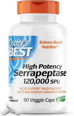 Doctors Best High Potency Serrapeptase, Supports Sinus Health 120,000 SPU, Non-G - Image 1 of 4
