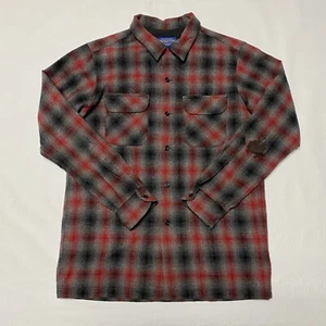 VINTAGE PENDLETON RED GREY OMBRÉ SHADOW PLAID ORIGINAL FITTED BOARD SHIRT M 1957 - Picture 1 of 18