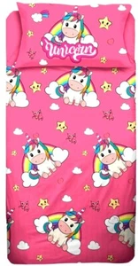 Lenzuola Unicorno singolo completo Letto una piazza fantasia puro cotone 100% - Imagen 1 de 6