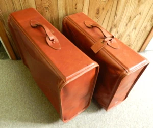 The French Company Vintage SOLID ALL NATURAL Leather Rolling Luggage 2 PIECE SET - Picture 1 of 17