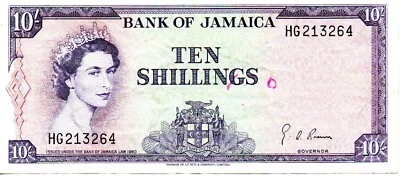 JAMAICA 10 SHILLINGS 1960 BRITISH QUEEN Elizabeth II as pictured HG213264 - Image 1 of 4