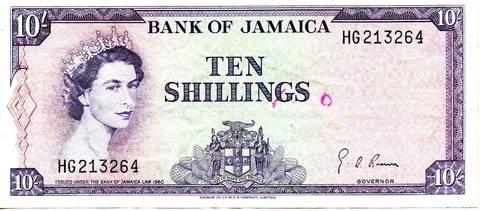 JAMAICA 10 SHILLINGS 1960 BRITISH QUEEN Elizabeth II as pictured HG213264 Cover