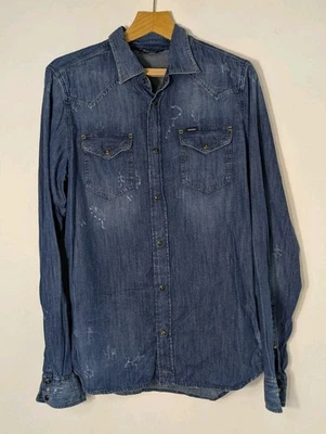 Diesel Distressed 100% Cotton Denim Snap Fastening Shirt XL Slim Fit - Image 1 of 4