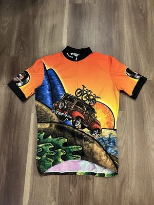 Camiseta deportiva de ciclismo vintage Sugoi Woody Wagon con estampado completo para adultos con cremallera para hombre talla L  Foto 1 de 4