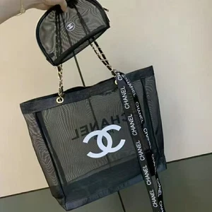 NEWCHANE Beauty Mesh Tote Bag Beach Pouch Bag, Case Storage-Black gold VIP GIFT - Bild 1 von 5