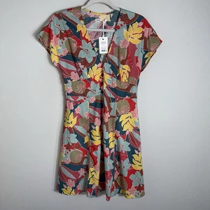 Marine Lagenlook Camila Minikleid-Hanfmischung-Hibiskus Blumen-Kurzarm-XS-Neu mit Etikett - Bild 1 von 11