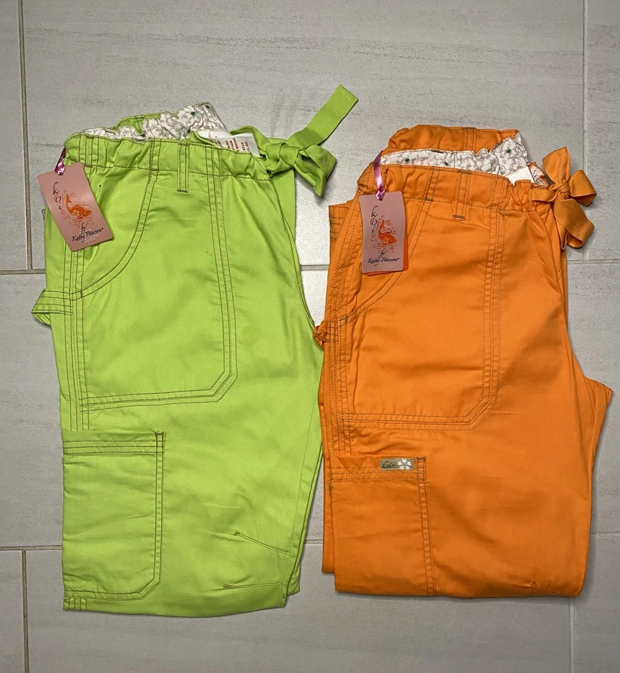 Koi, Lot Of 2 Lindsey Women's Scrub Cargo Pants Orange And Lime Green Sz Small - Image 1 of 4
