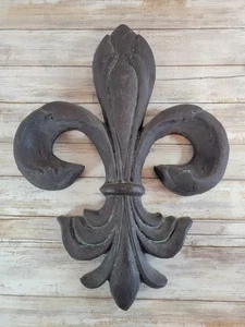 Plaster Fleur De Lis Wall Hanging Decor Brown Black with Patina 17 " Saints - Picture 1 of 12