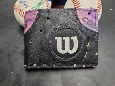 Wilson Baseball Glove Bifold Handmade Wallet Purple/black 8 Cards Slots  - Image 1 of 4