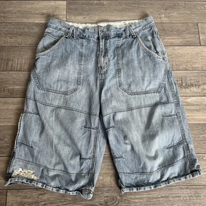 No Fear Denim Shorts Mens Size M W32 Blue Y2K 00s Skater Streetwear Vintage Zip - Picture 1 of 14