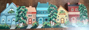 Signed Sally Dobbyn '90 Hand Painted Charming Town Wood Wall Hanging 24" x 7.25" - Picture 1 of 14