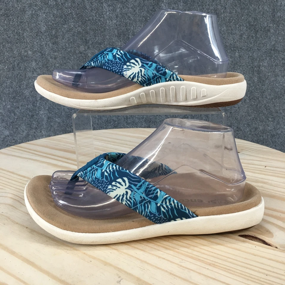 Босоножки женские Spenco 9 B Yumi шлепанцы синие с тропическим принтом удобные с носком - Изображение 1 из 4