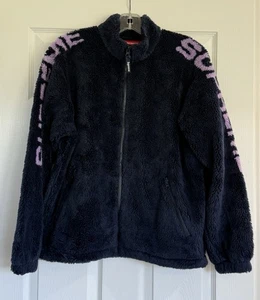 Supreme Shoulder Logo Small Fleece Jacket Navy - Picture 1 of 9