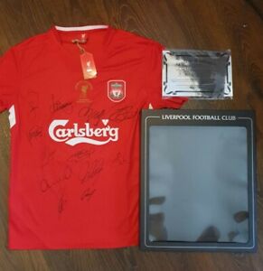 Liverpool signed shirt from 2005 Istanbul Final, 12 autographs with COA and box
