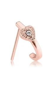 Rose Gold Coated Steel Nose Stud Ring Screw L Bend CZ Nose Hugger Heart CZ 20G - Picture 1 of 1