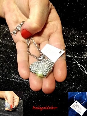 Collana Donna Argento Apribile Cristalli SWAROVSKI Originali  Ragazza Cuore oro - Immagine 1 di 4