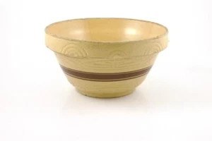 Robinson Ransbottom R.R.P. Co 10" Yellow Ware Mixing Bow #305 Brown Band Stripe - Picture 1 of 15