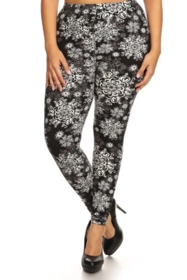 Leggings Talla Grande XL-3X Blanco Gris Estampado Copo de Nieve en Negro Poliéster Spandex Foto 1 de 3
